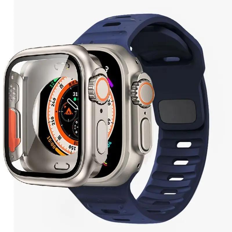 Чехол+Ремешок Для Apple Watch Ремешок 45мм 44мм 41 42 46мм Умный Силиконовый Браслет Iwatch Серия 5 6 Se 7 8 9 10 Заменить на Ультра Чехол