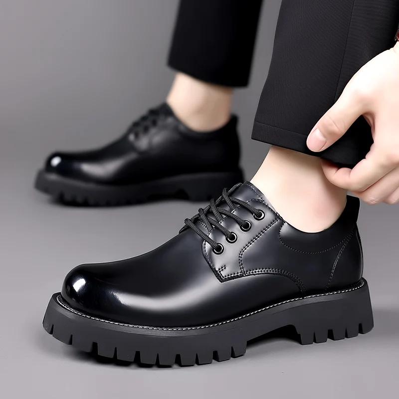 Классические тенденции Весна Открытый Мужская кожаная обувь на платформе Оксфорды Мужские туфли Дерби Повседневная мужская обувь на шнуровке Толстая подошва Рабочая обувь