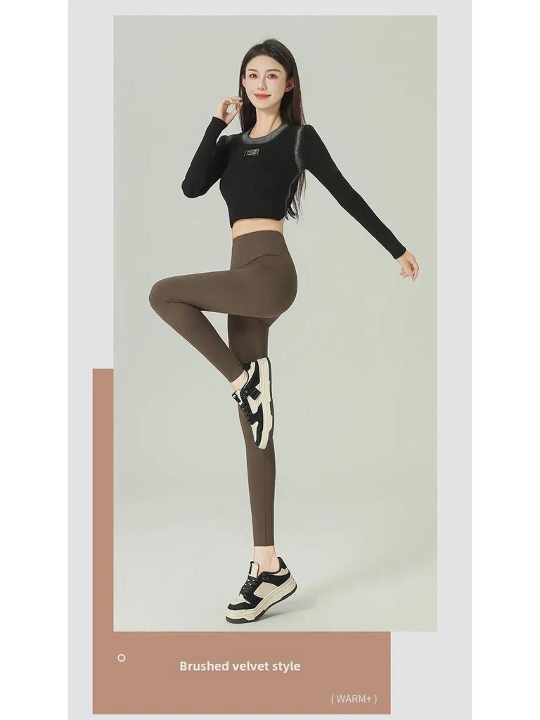 Slim Velvet High-Waist Women's Yoga Leggings - Warm, No Line, Autumn/Winter Wear
