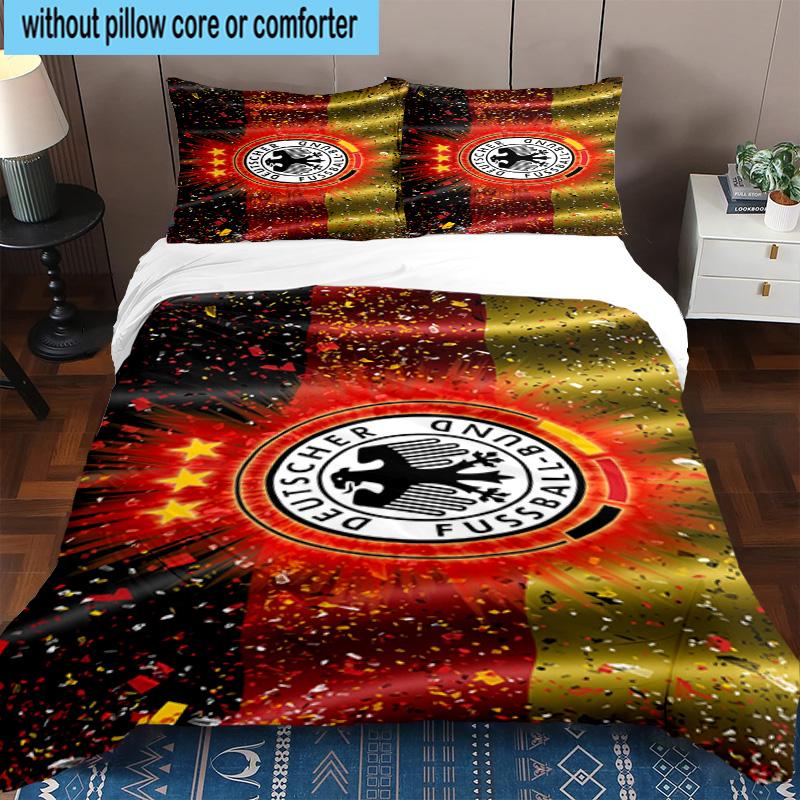 3pcs Germany Football Emblem Printed Bedding Set Duvet Cover Closure Includes 1 Duvet Cover & 2 Pillowcases Bedding Sets Home Decor Gifts