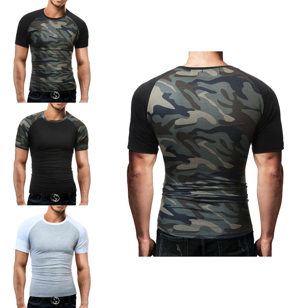 Premium Quality Men's Summer O-neck Short Sleeves Camo Stitching Color T-shirt For Effortless Style