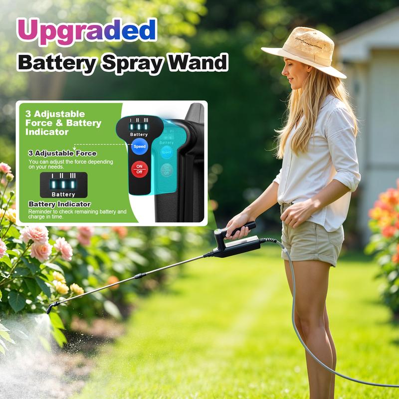 8M 7.4V Battery Powered Sprayer Wand Rechargeable Water Sprayer Wand with 4 Adjustable Nozzles & Filter