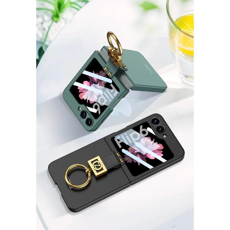 Ring Holder Phone Case for Samsung Galaxy Z Flip 6 5 4 3 Flip6 Flip5 Flip4 Flip3 5G Frosted Plastic Hard Shell Ultra Thin Shockproof Protective Cover