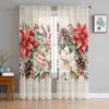 Christmas Poinsettia Berry Curtains For Living Room Bedroom Home Decoration Window Voile Tulle Curtain Drapes