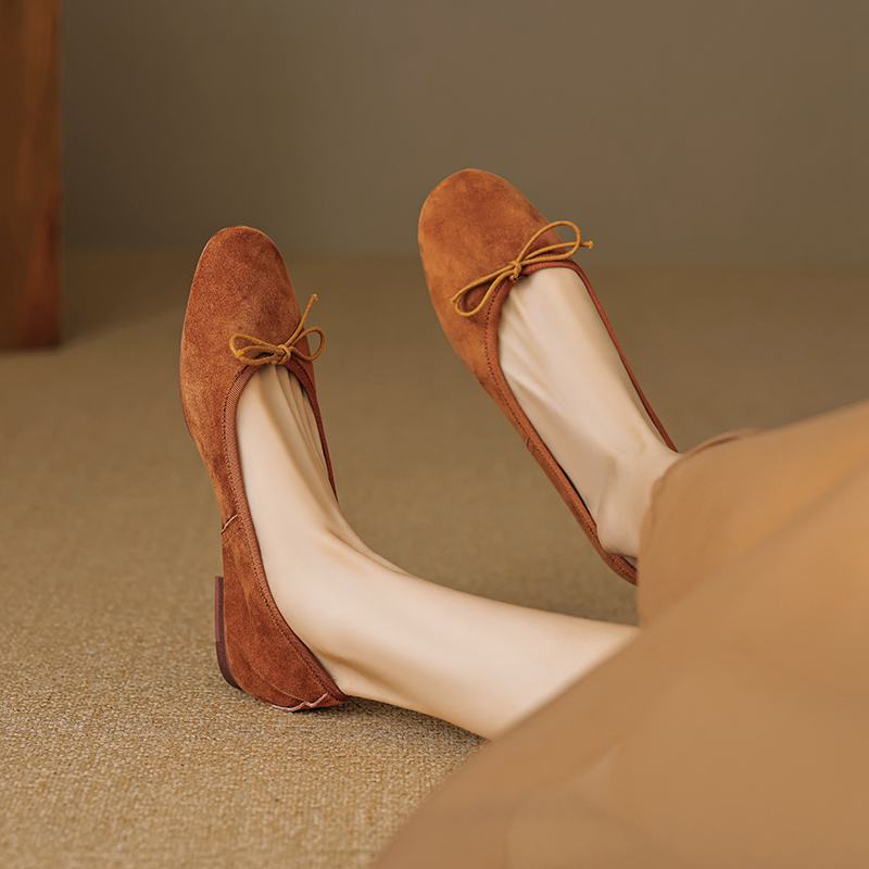 Krazing Pot Suede Butterfly-knot Round Toe Flats Осенние балетки Леопардовые туфли Мэри Джейн Летние туфли Женские осенние балетки больших размеров