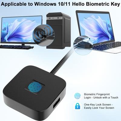 USB-сканер отпечатков пальцев с USB-хабом/кабелем 5 футов, портативный регистратор отпечатков пальцев, биометрический считыватель для входа по отпечатку пальца для Windows 11/10