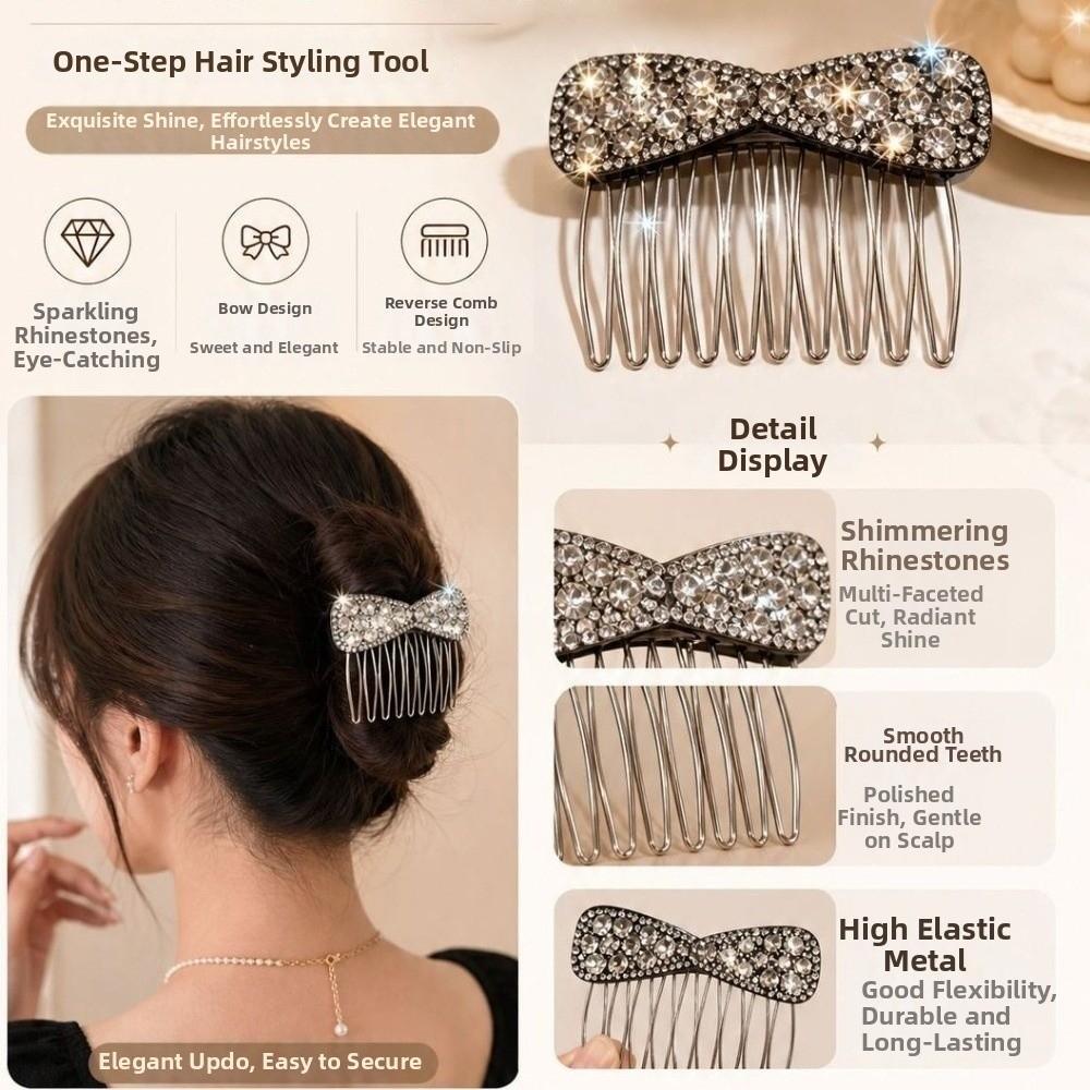 Silver Bow Hair Comb Bow Shape Updo Hair Comb Gifts Back-of-head Bun Hairbrush Updo Styling