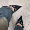 French Pointed Black High Heels Bag Head Sandals Fairy Shoes 2025 New Spring and Summer with Skirt High Heels