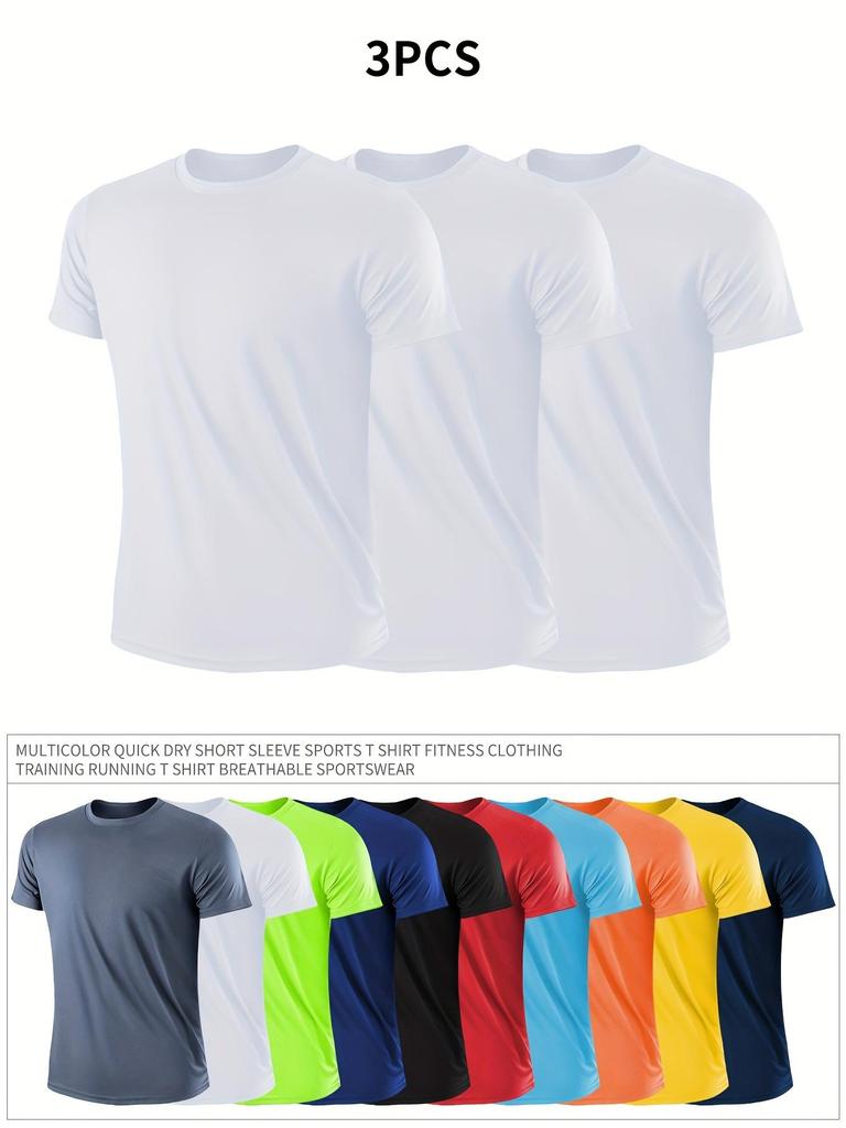 3PCS/Set Men's Casual Breathable Quick-Dry Short Sleeve Sports T-Shirts
