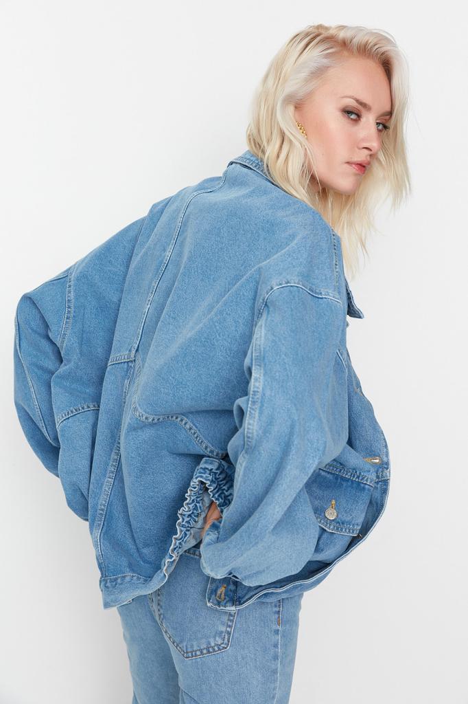 Women's Fashion New Jacket Black Pocket Detailed Oversize Denim Jacket