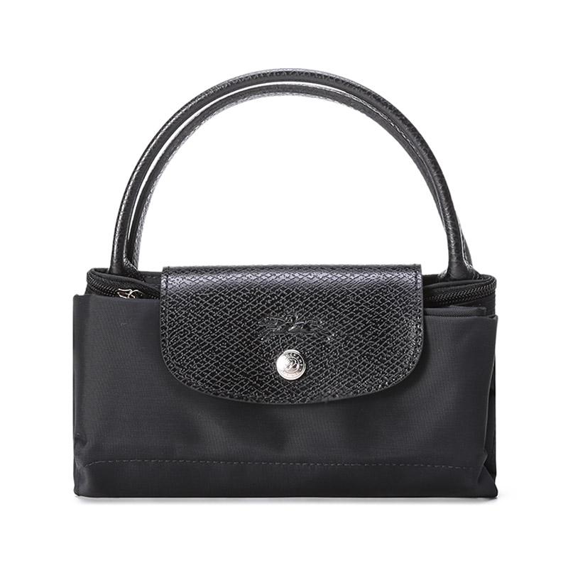 Longchamp Le Pliage Green 23 Сумка-тоут 'Пельмень' с короткими ручками, на молнии, из переработанного холста, Маленькая женская сумка-тоут, Черная 1621919001