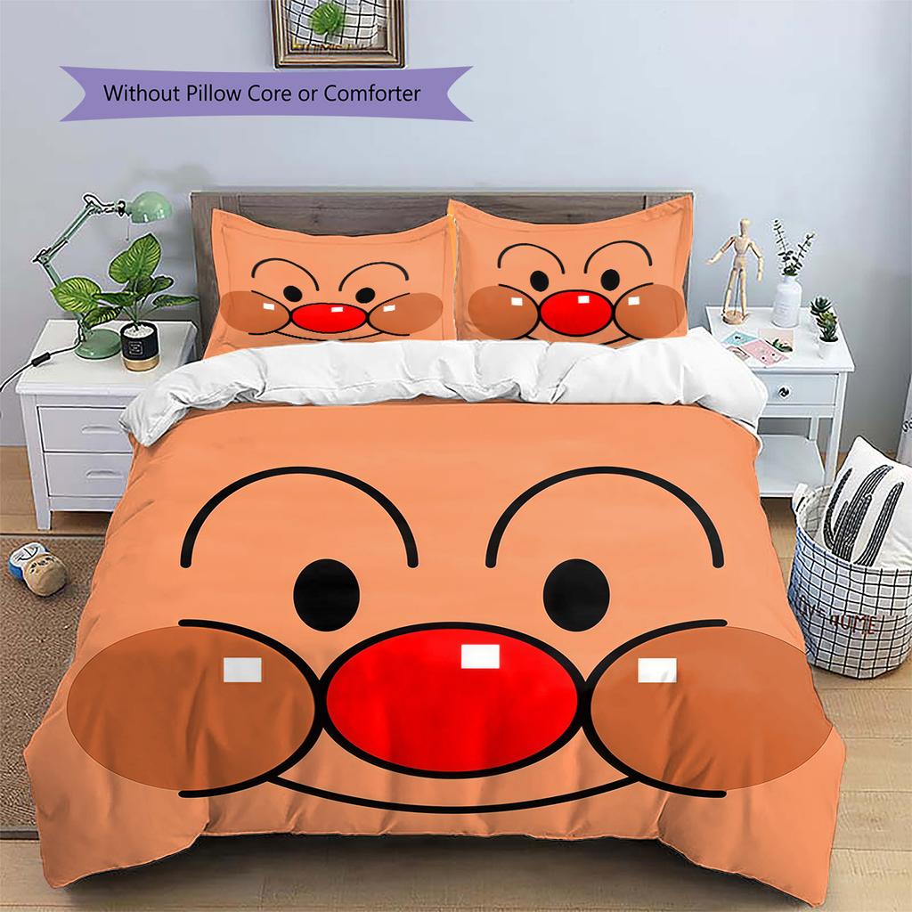Anpanman Pattern Bedding Quilt Set Home Decoration Gift (1 * duvet cover + 2 * pillowcase without core)