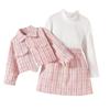 Girls' Fashion Casual Suit Autumn and Winter Children's Plaid Coat Turtleneck Bottom Skirt Suit