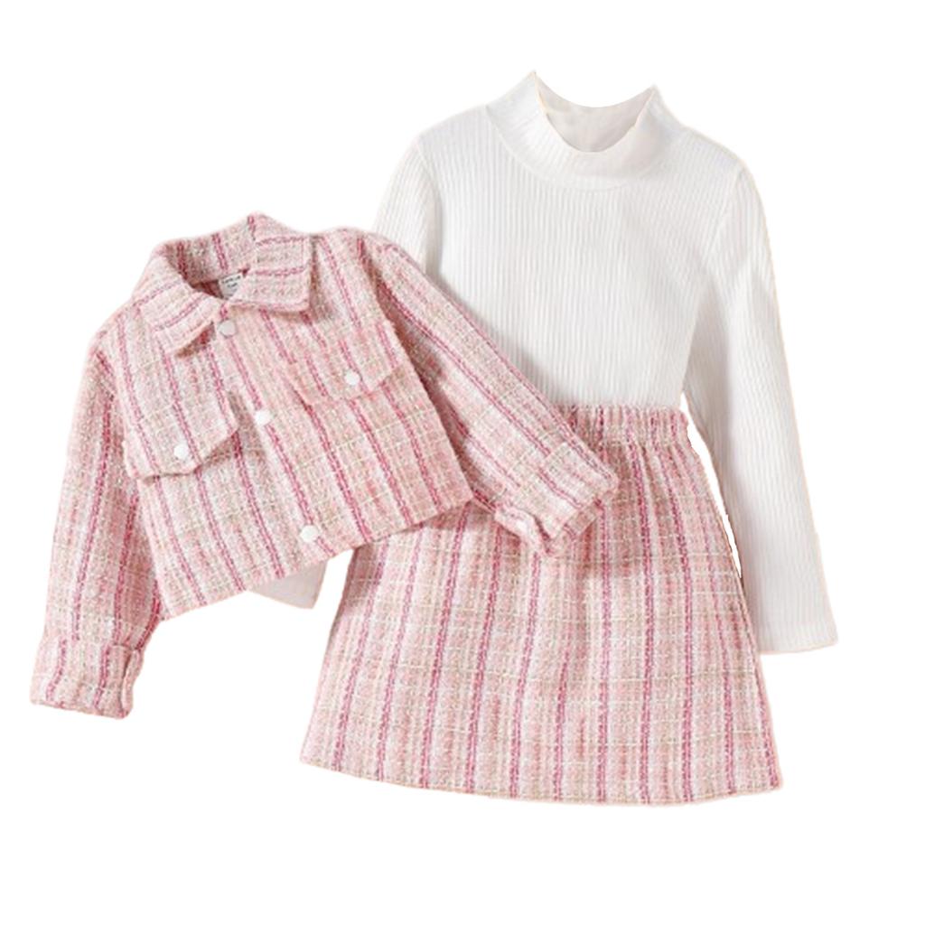 Girls' Fashion Casual Suit Autumn and Winter Children's Plaid Coat Turtleneck Bottom Skirt Suit