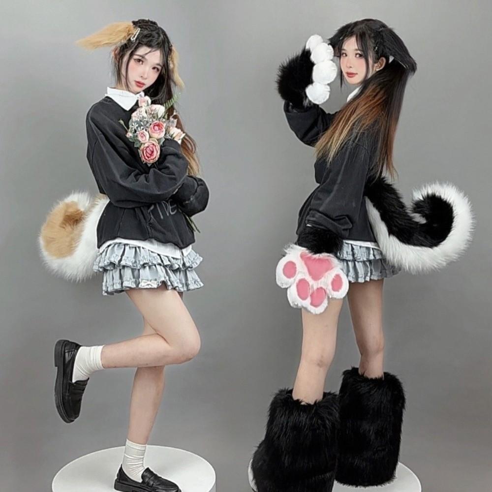 Furry Dog Ears Tail Set Rabbit Animal Ears Headband Plush Animal Tail Cosplay Costume