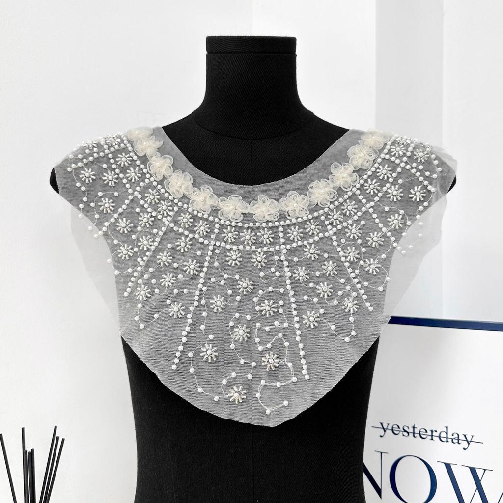 Apricot Mesh Beaded Lace Flower Front Collar Cloth Sticker Clothing Dress Dress Front Collar Accessories Cloth Sticker Accessories