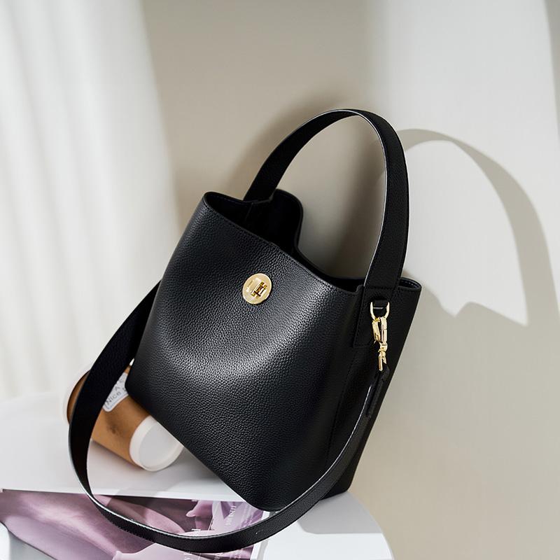 Hifashion Cow Genuine Leather Bucket Tote Handbags For Women 2026 Luxury Designer Top Handle Work Ladies Shoulder Crossbody Bags