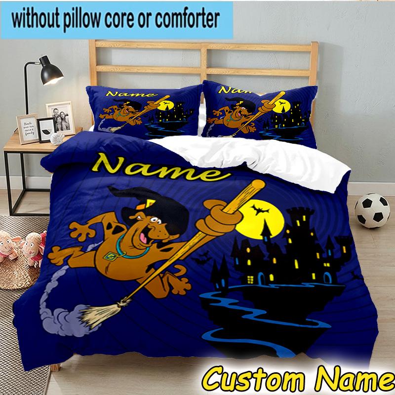 3PCS Custom Name Scooby dog Bedding Set, Bedding Set Including 1pc Duvet Cover And 2pcs Pillowcases for Bedroom,Dormitory Gift