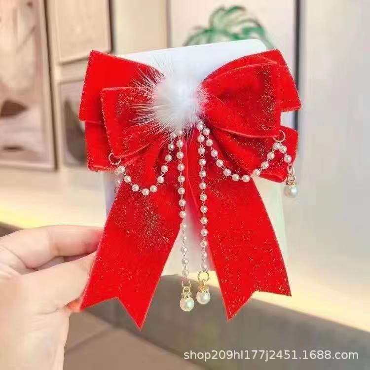 Праздничные красные новогодние аксессуары для волос: Ленты, банты, шпильки, головные уборы и заколки с кисточками для девочек