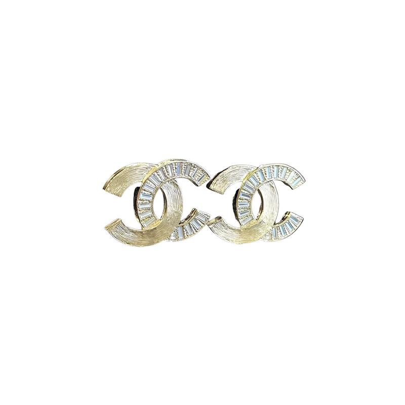 Chanel [Новинка 24S] новые золотые квадратные стразы двойная двойная C серьги-гвоздики