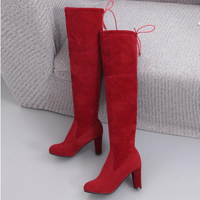 Осенне-зимние однотонные сапоги выше колена на высоком каблуке для женщин 2021 года.
