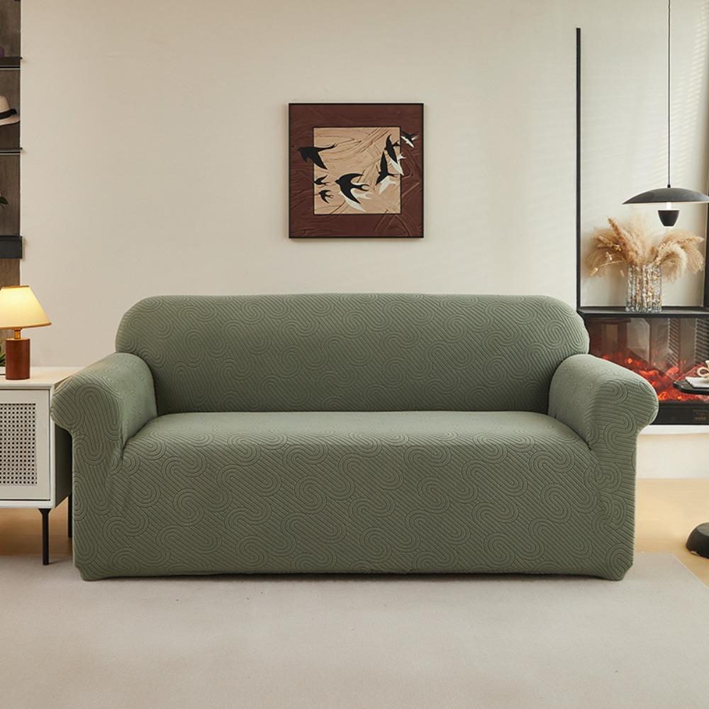 Чехол на диван стрейч жаккардовый с полным покрытием, волнистый дизайн, универсальный однотонный протектор для дивана