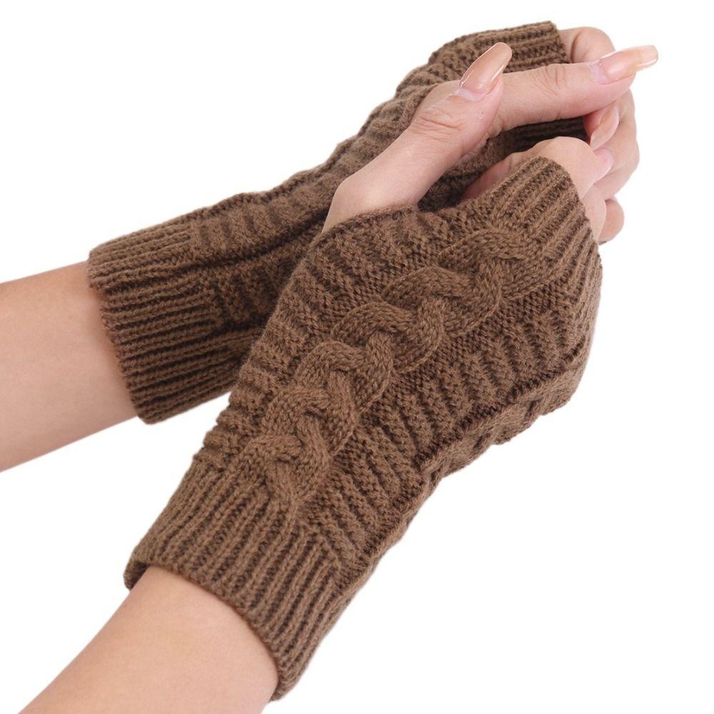 Outdoor Riding Mittens Knitted Gloves Half Finger Gloves Fashion Twists Gloves Men