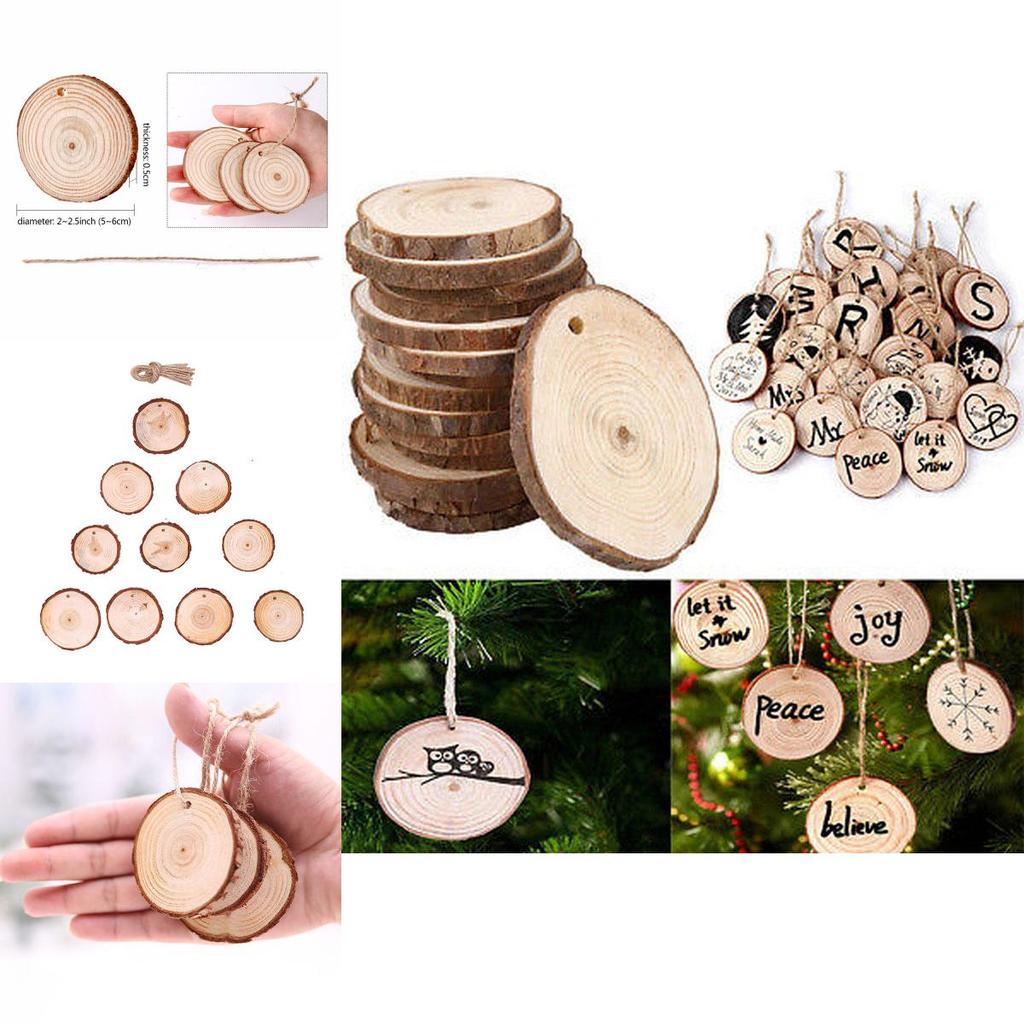 10 Natural X Wood Slice Christmas Tree Ornament Hanging Decor Diy Craft Tag Gift