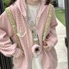 Autumn and Winter Sweet and Cute Style Strawberry Cake Embroidery Pink Plaid Love Zipper Sweatshirt Jacket Loose