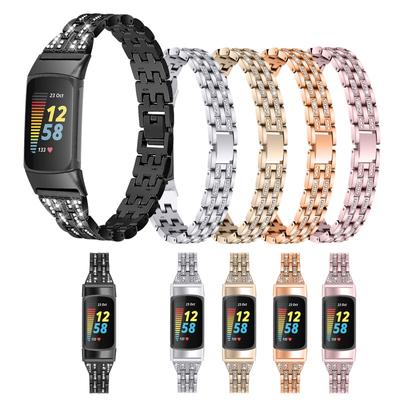 Классический ремешок из нержавеющей стали для Fitbit Charge 5, женский ремешок из пяти бусин с бриллиантами, металлический браслет Correa для Fitbit Charge 6, ремешок для часов