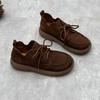 Handmade Women's Shoes Retro Artistic Round Toe Flat Top High Top Lace Up Soft Cowhide Women's Single Shoes