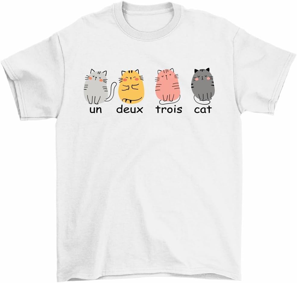 Un Deux Trois Cat Men T Shirt French Gift Cute Cat Lover Tee Men Women