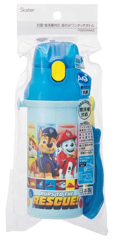 Skater Пластиковая бутылка для воды 480 мл, одно нажатие, антибактериальная, для детей, легкая, антибактериальная обработка, сделано в Японии, Щенячий патруль, 25 мальчиков