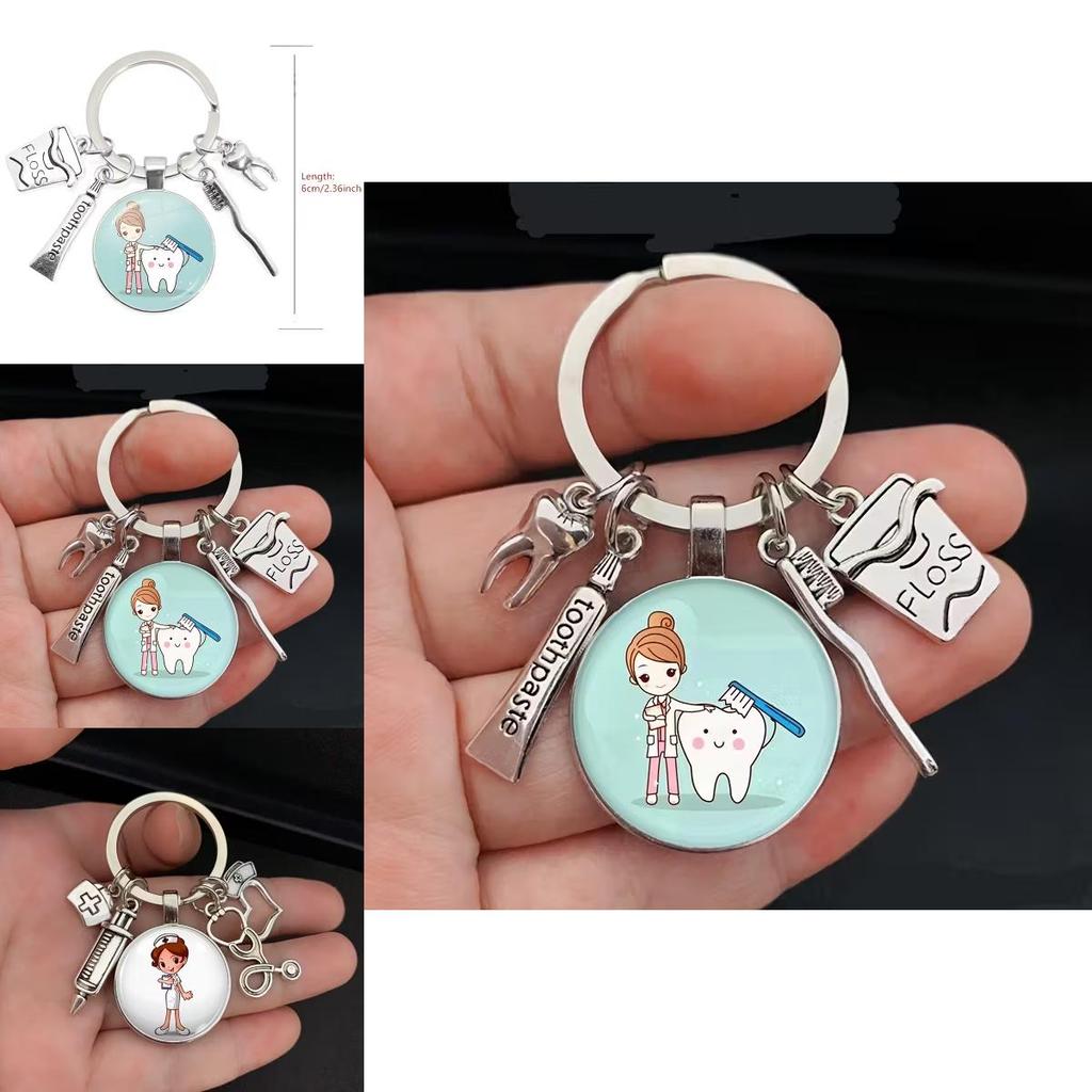 Dental Care Nurse Keychain With Medical Syringe And Stethoscope For Gift And Celebration