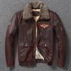 Genuine Leather Jacket Men Brown Vintage Distressed Thickened Warm Large Size Detachable Fur Collar