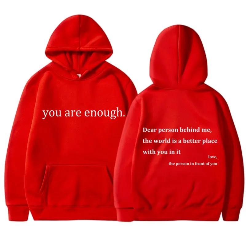 Новый худи с принтом YOU ARE ENOUGH, осенние повседневные топы, женский худи с карманом-кенгуру, уличная одежда, свитшоты, зимняя одежда для женщин