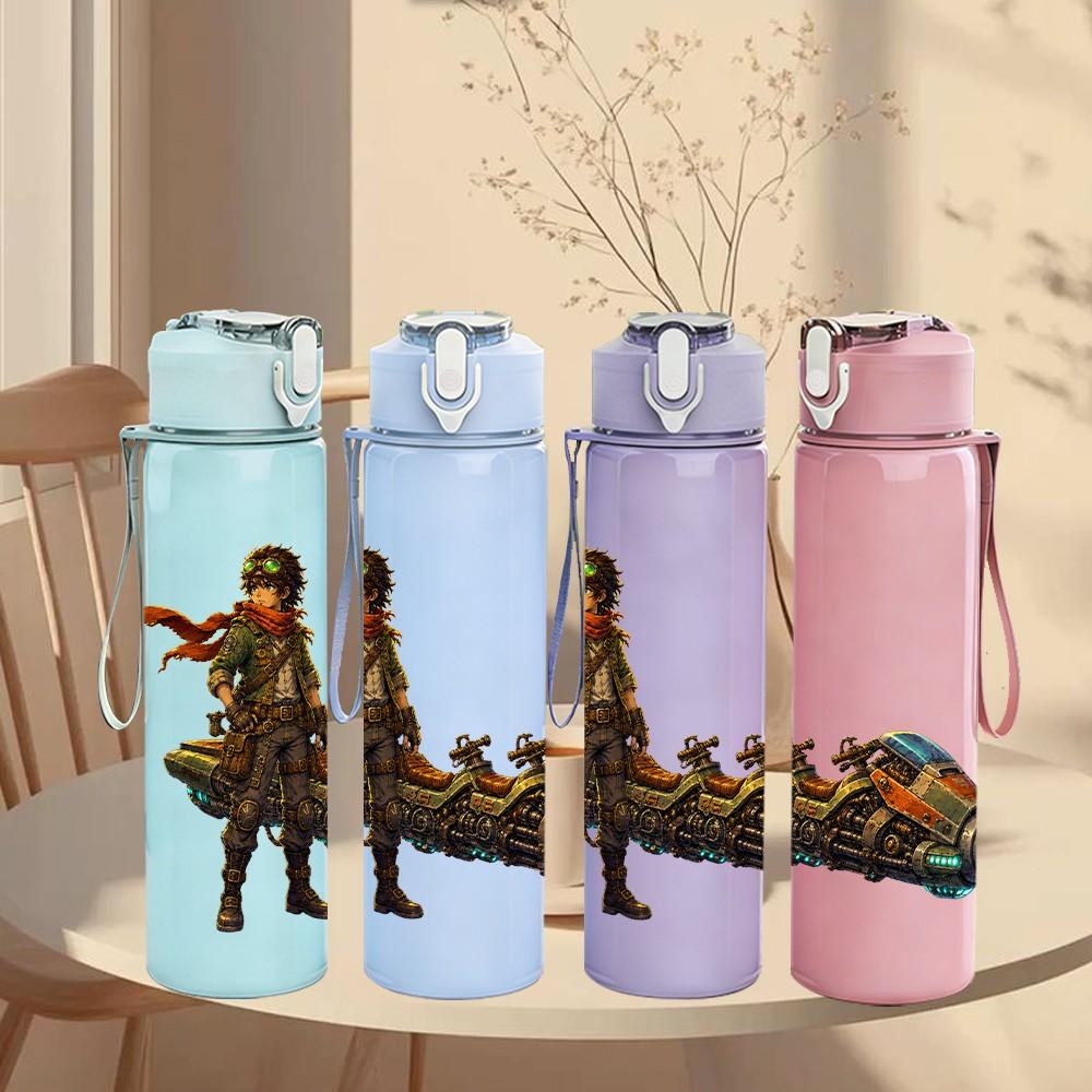 1PC Rider With Weapon Fantasy Character Pattern 750ml Color Plastic Sports Water Bottle Leakproof Flip Straw Lid Suitable for Sports Office Home Use