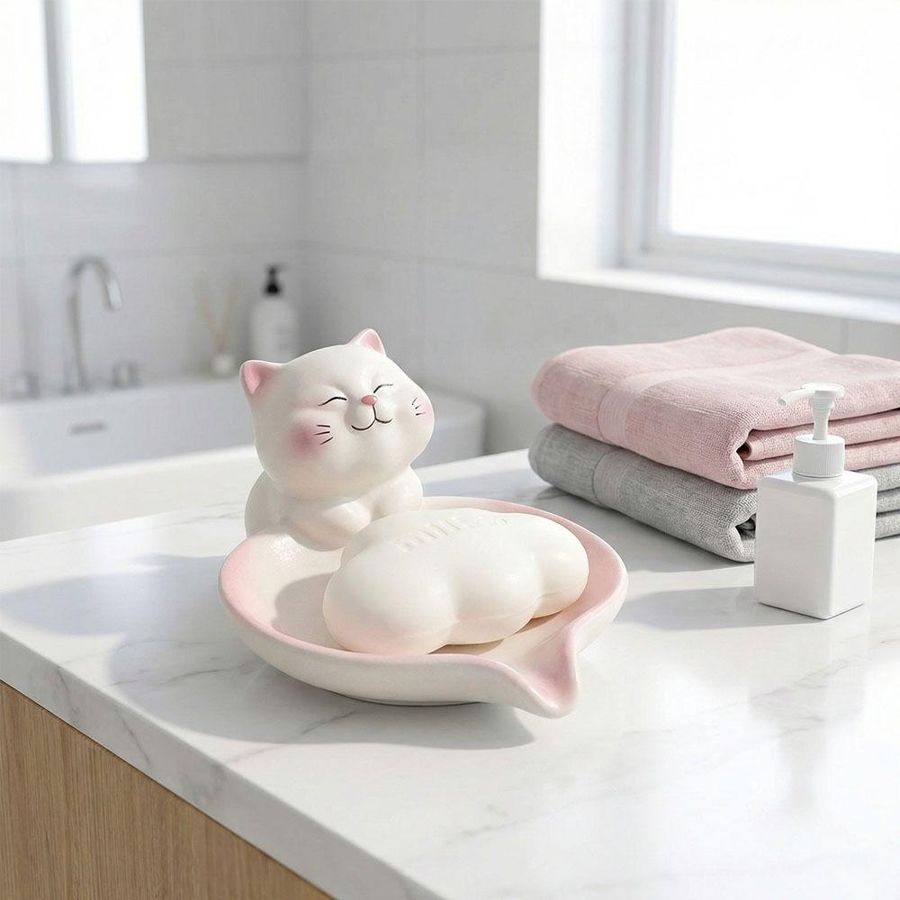 Non-Slip Base Cat Soap Dish With Drainage Soap Container Premium Soap Case  Bathroom Countertop
