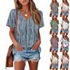 T Shirts For Women Pleated V Neck Dressy Casual Blouses Printing Short Sleeve Summer Tops Loose Fit