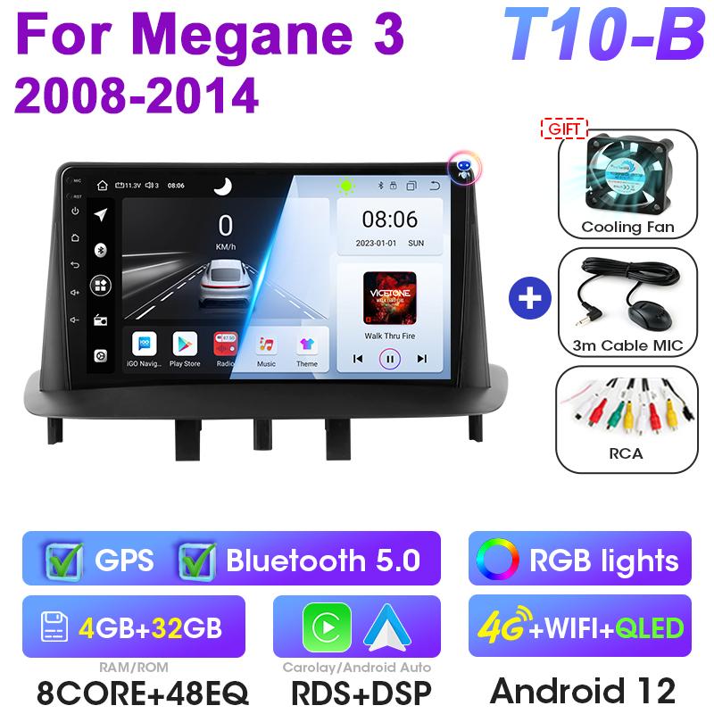 Android 12 Автомобильное радио для Renault Megane 3 Fluence 2008 - 2014 GPS Carplay Auto 2 Din Stereo интеллектуальные системы Smart Autoradio