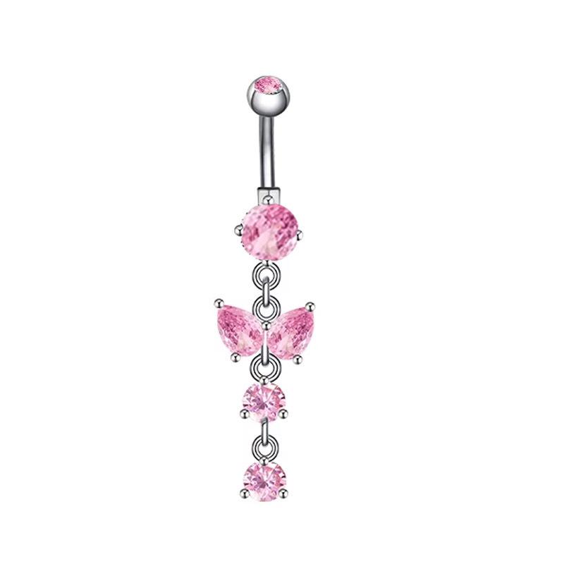 Stainless Steel Belly Button Ring Sexy Drop Dangle Body Piercing Jewelry For Women Girls Pink Zircon Navel Rings Gifts