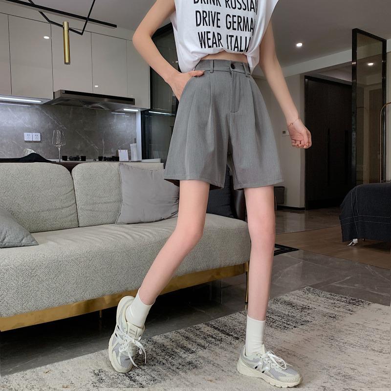 Женские летние шорты-костюм с высокой посадкой и широкими штанинами - Свободные повседневные брюки длиной до колена