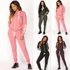 2 шт./комплект женский костюм с капюшоном брюки с длинными рукавами однотонный цвет застежка-молния эластичный с высокой талией