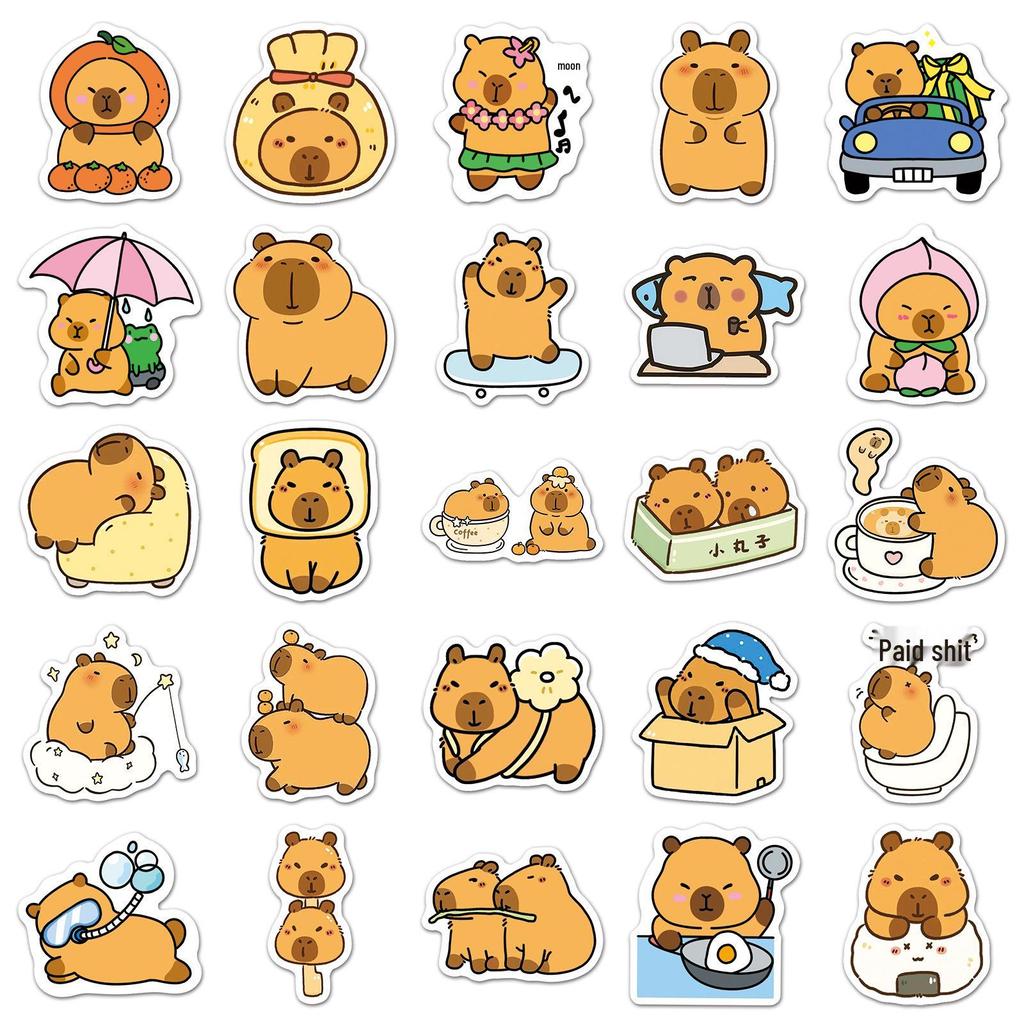 50 Capybara Cartoons: Cute Graffiti Stickers for Water Cups & Phones