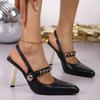 Retro Metal Chain Decoration Slingback Pumps Women Summer Elegant Pointed Toe Super High Heel Sandals Sexy Dress Party Shoes