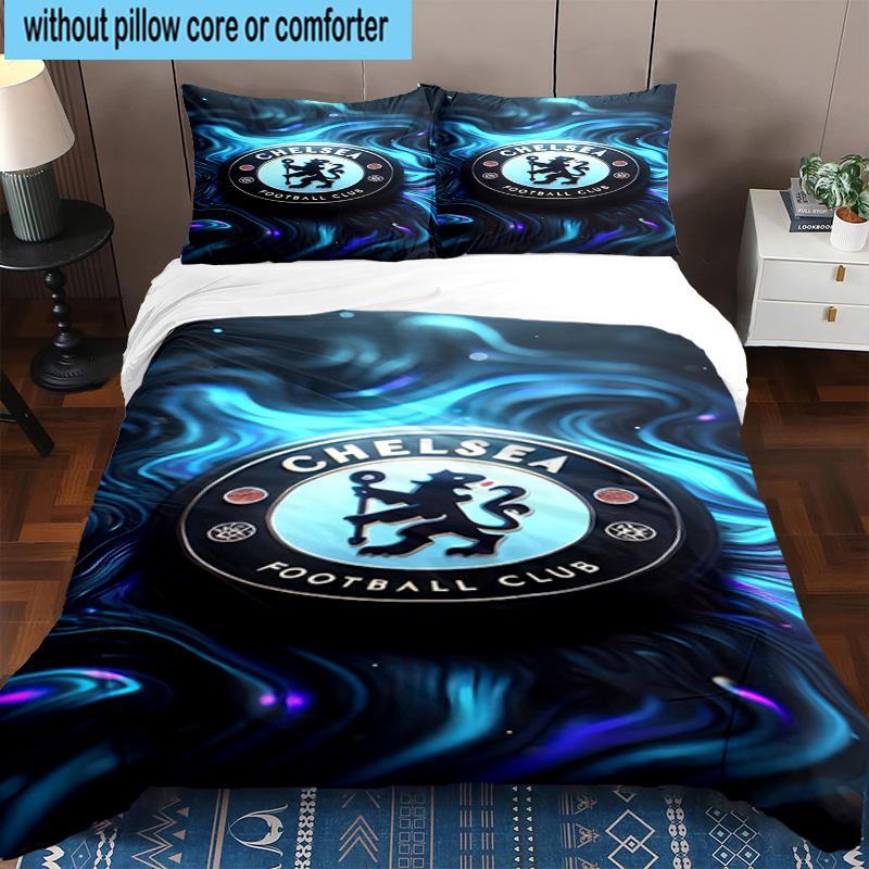 3pcs Chelsea Fc Printed Bedding Set Duvet Cover Closure Includes 1 Duvet Cover & 2 Pillowcases Bedding Sets Home Decor Gifts