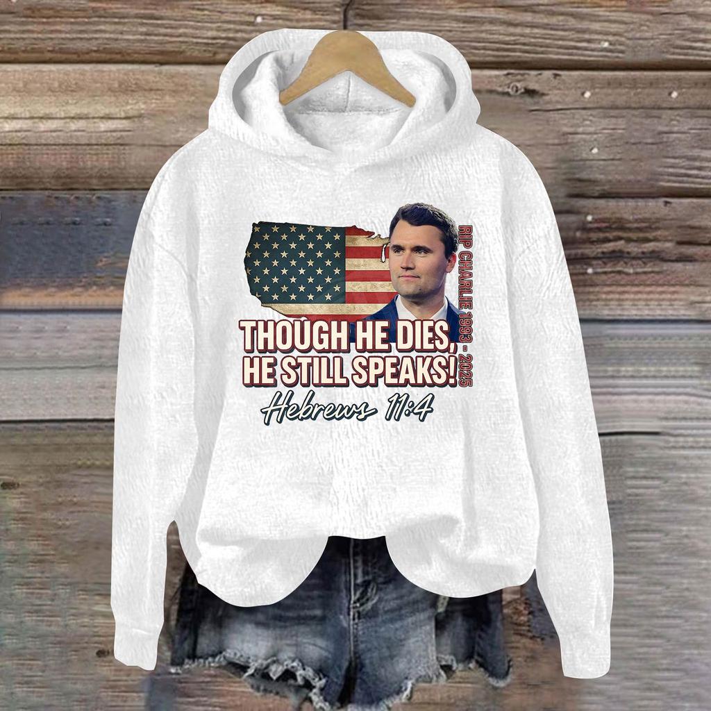 Ladies Fashion Casual Long Sleeve Printed Round Neck Hoodie Pullover Top