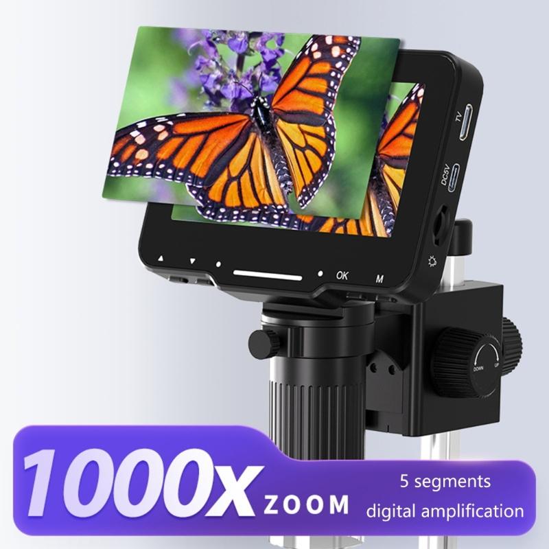 Цифровой микроскоп LCD с 4,3-дюймовым экраном, видеорегистратор 720P, увеличение 1-1000X, микроскоп для монет, лупа, просмотр на ПК