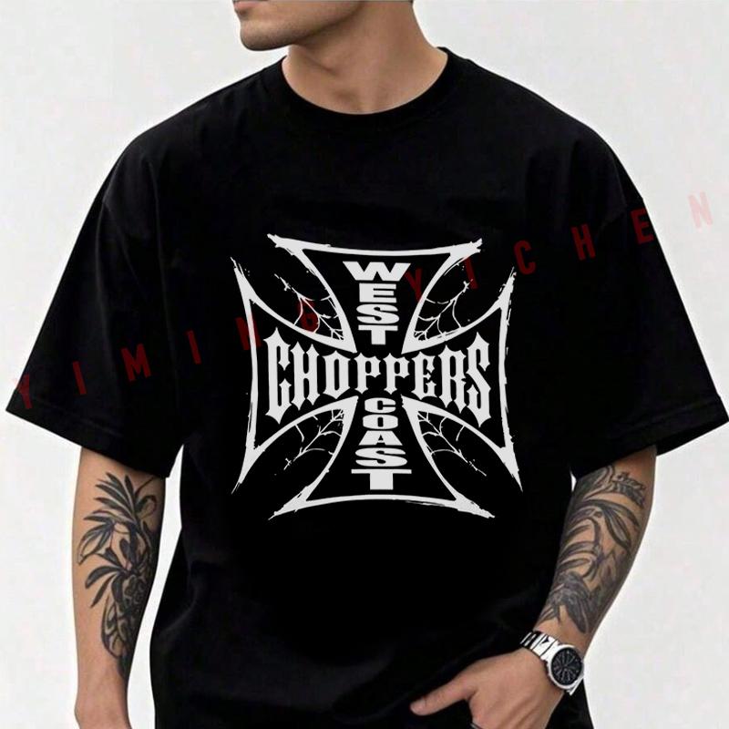Men's Moto Cotton T-Shirt Chopper Motorcycle Pattern Tshirt Adventure Casual O-Neck Top Tee