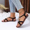 Shoes for Women Hot Sale Elastic Band Women's Sandals Solid Denim Metal Decoration Beads Open Toe Low-heeled Casual Sandals